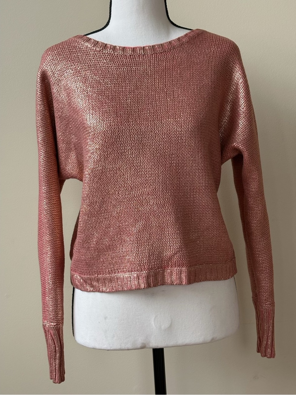 BCBGMaxazria - Metallic Rose Scoop Neck Sweater - Size XXS